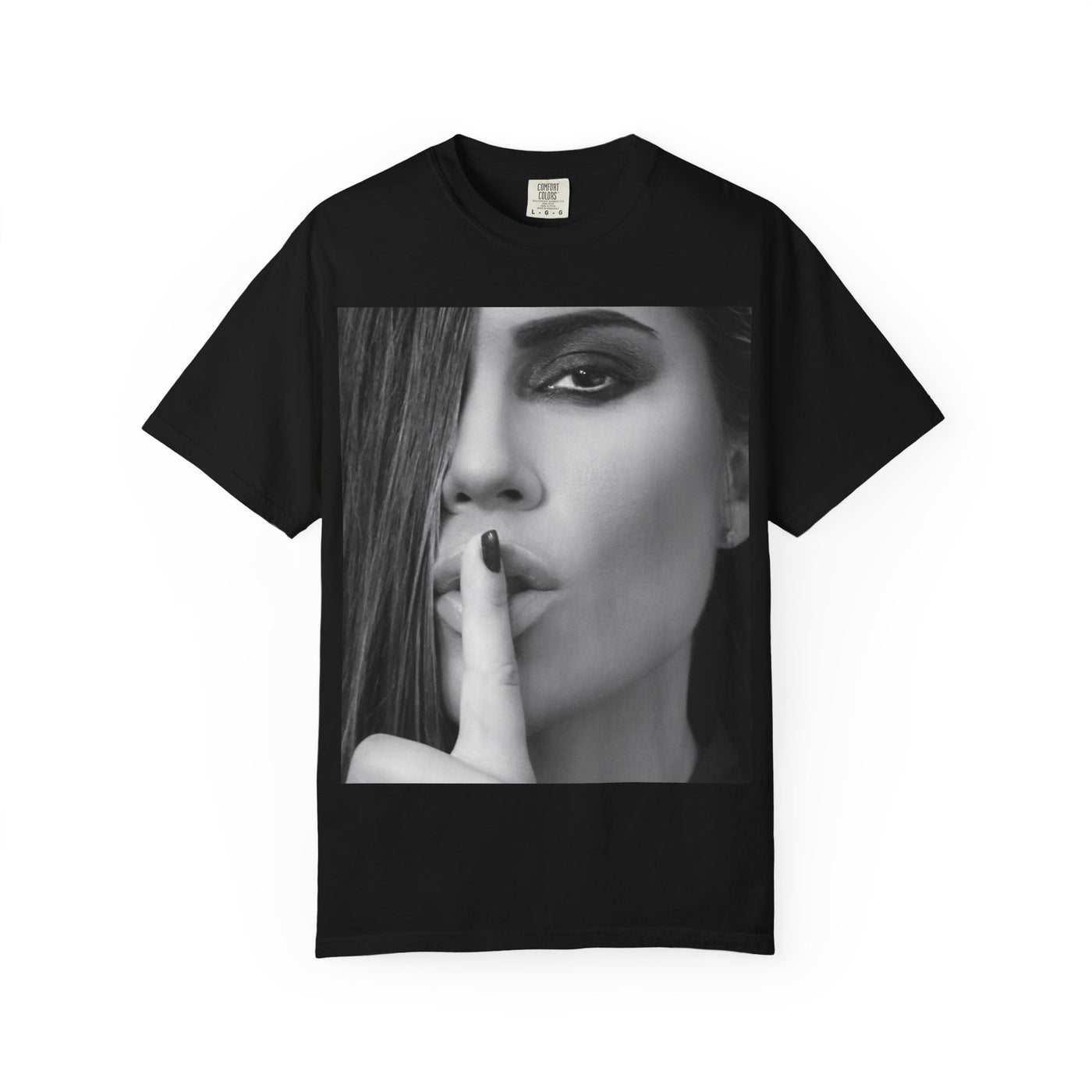 Courtnay Unisex Shhh Graphic T-shirt | Trendy Black and White Design