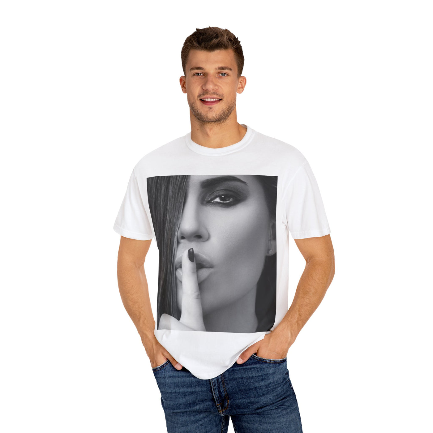 Courtnay Unisex Shhh Graphic T-shirt | Trendy Black and White Design