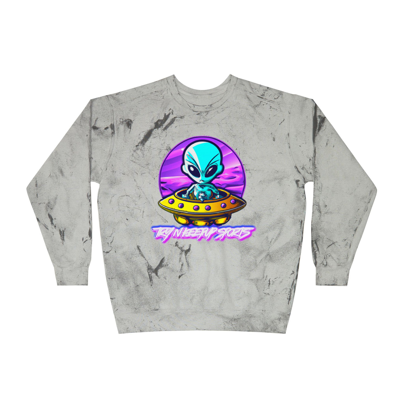 Color Blast Alien Crewneck Sweatshirt – Fun Unisex Apparel for UFO Enthusiasts