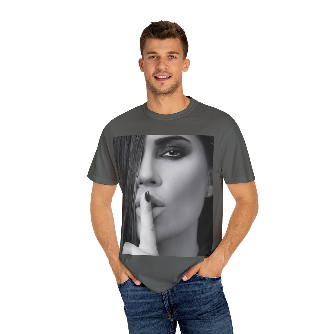 Courtnay Unisex Shhh Graphic T-shirt | Trendy Black and White Design