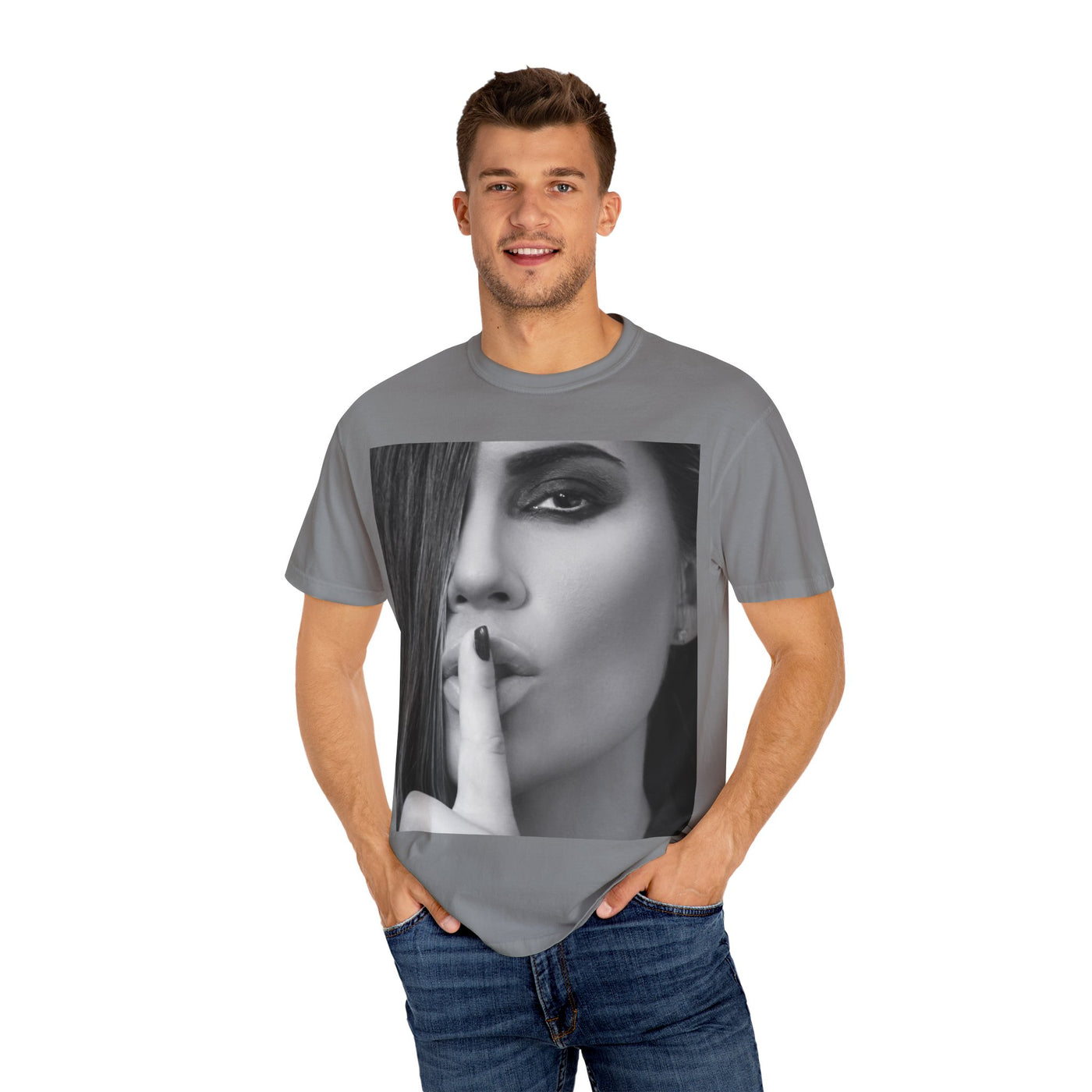 Courtnay Unisex Shhh Graphic T-shirt | Trendy Black and White Design