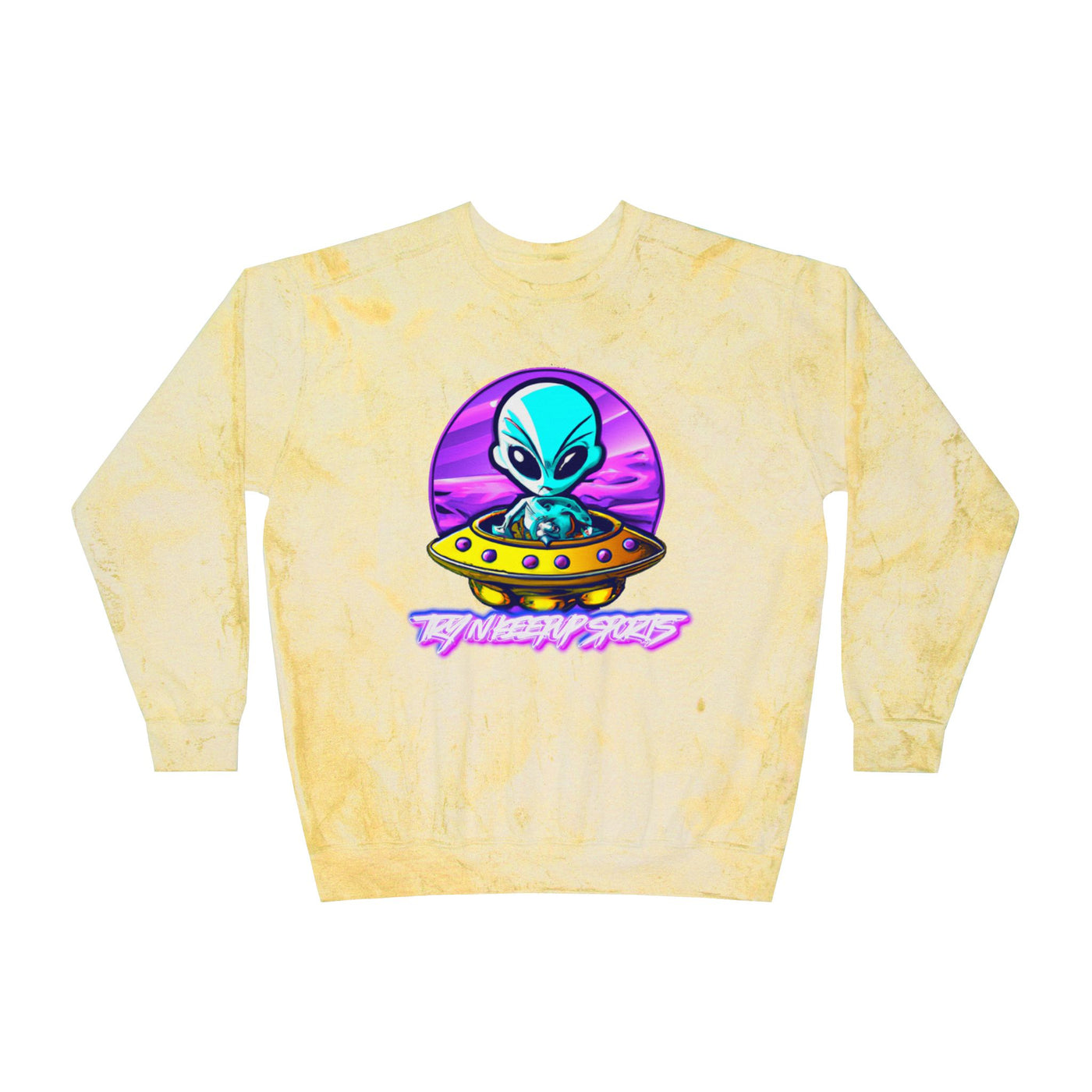 Color Blast Alien Crewneck Sweatshirt – Fun Unisex Apparel for UFO Enthusiasts